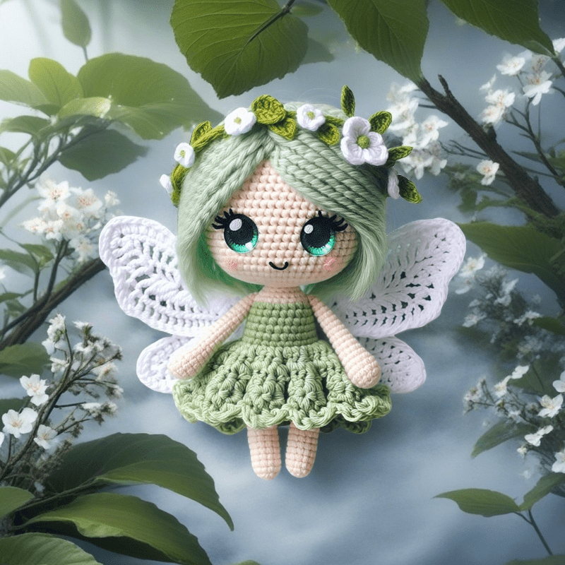 Butterfly Girl Crochet Doll Collection Doll Materials Kit, with green, blue, and pink dresses. Adorable princess Fleece toy sets, DIY crochet doll handmade gifts, very suitable for beginners.