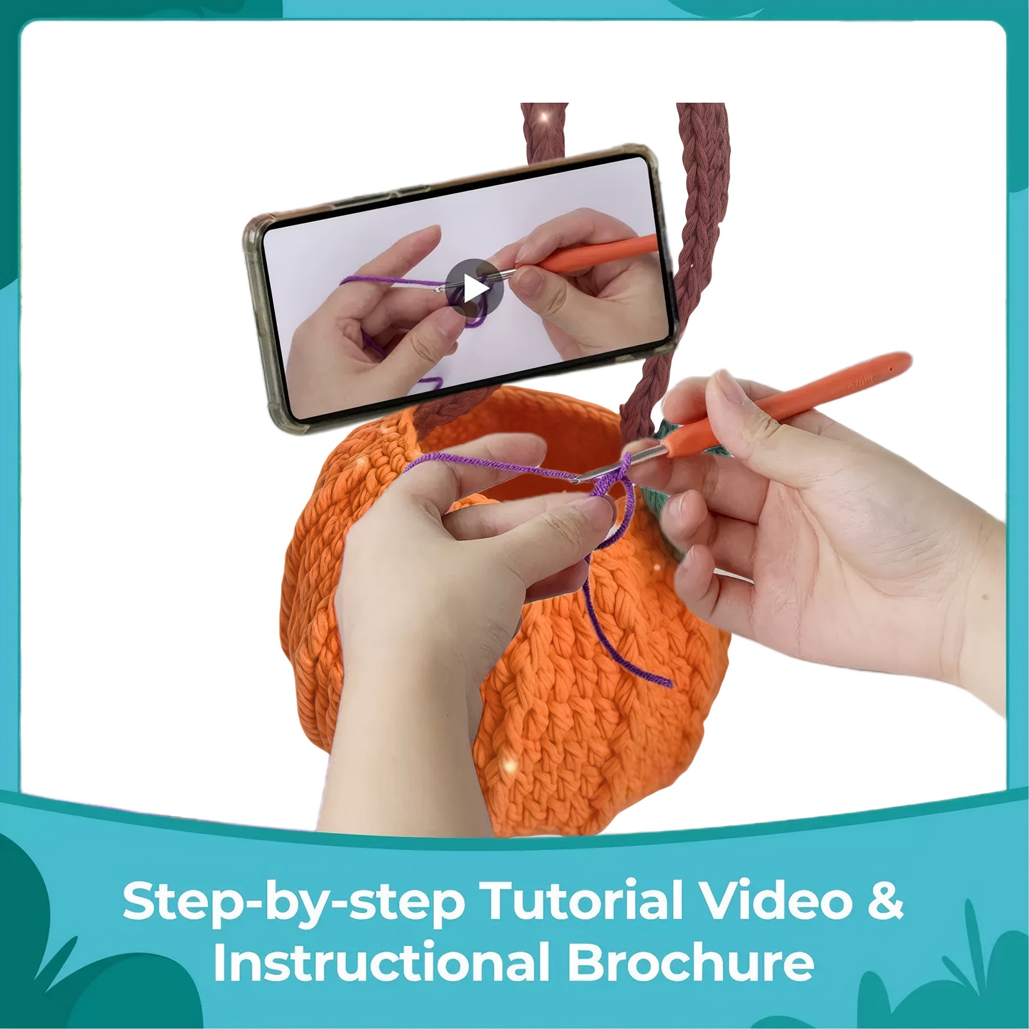 Crochet Kit Halloween Pumpkin Bag Crochet Kit - Step-by-Step Video & Instructions, Trick Or Treat Tote. Beginner Friendly. Cute Daily Use Handbag.