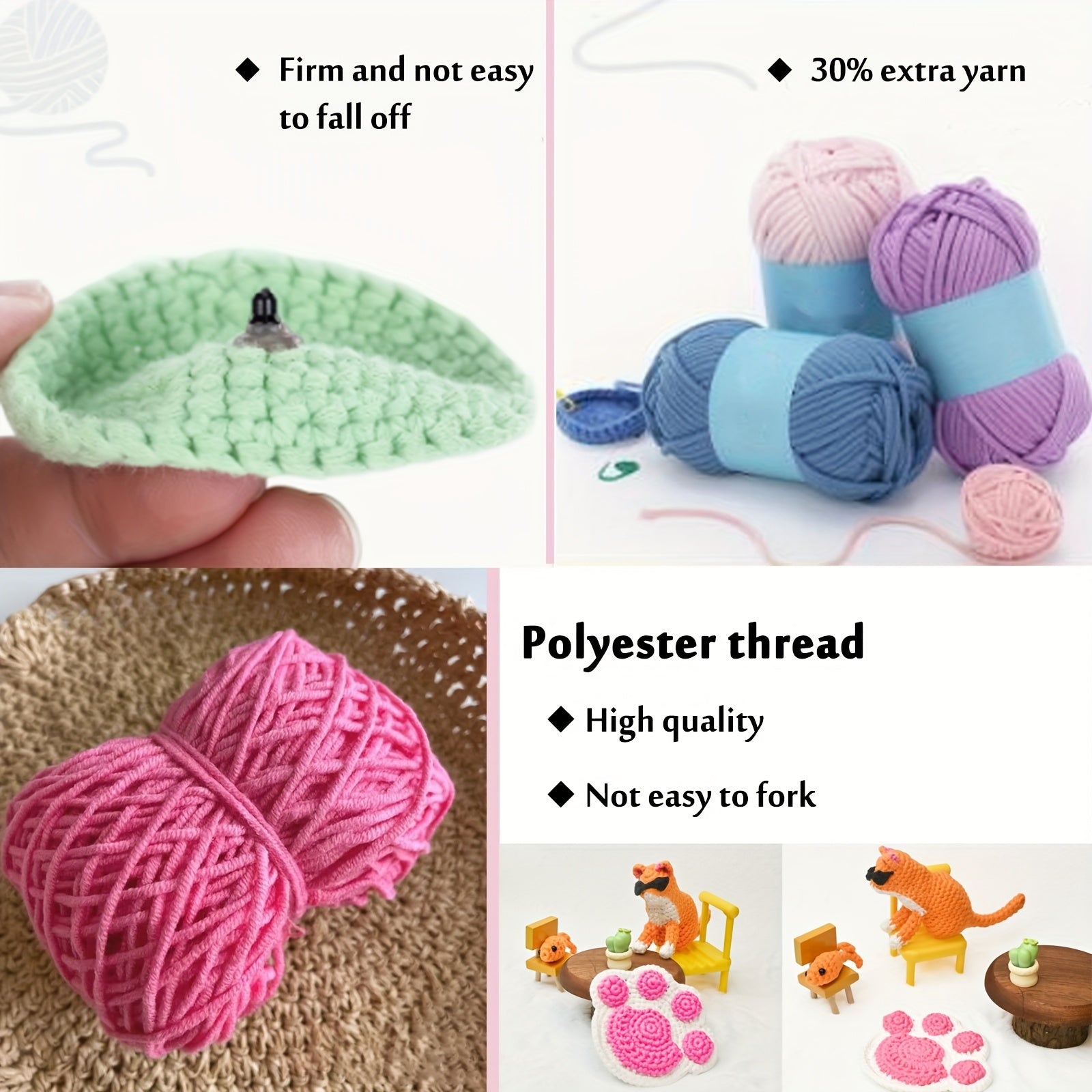 DIY Cat Crochet Starter Kits For Beginners Cat, Fish, Cat Paw Crochet Set Beginners Making Gifts, Coasters, Ornaments With Step-by-Step Video Tutorials Easy Amigurumi Crochet Kit